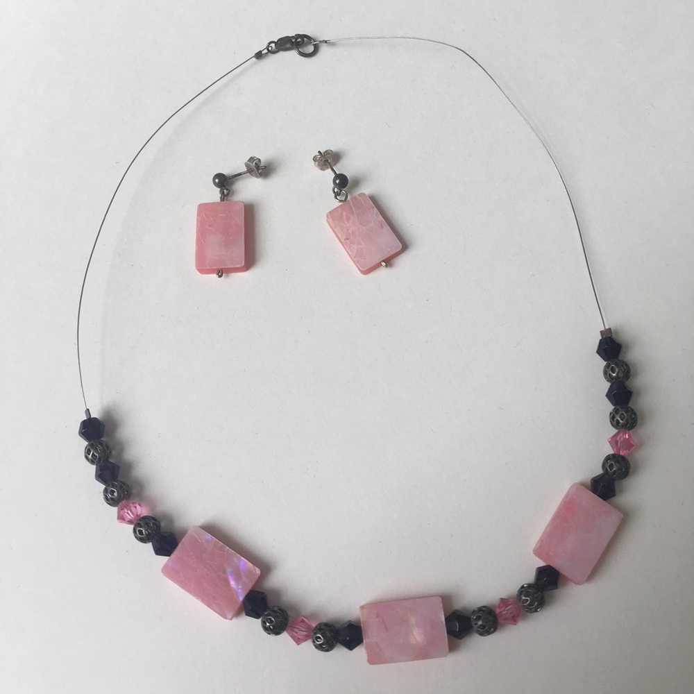 Pink Necklace And Earring Set